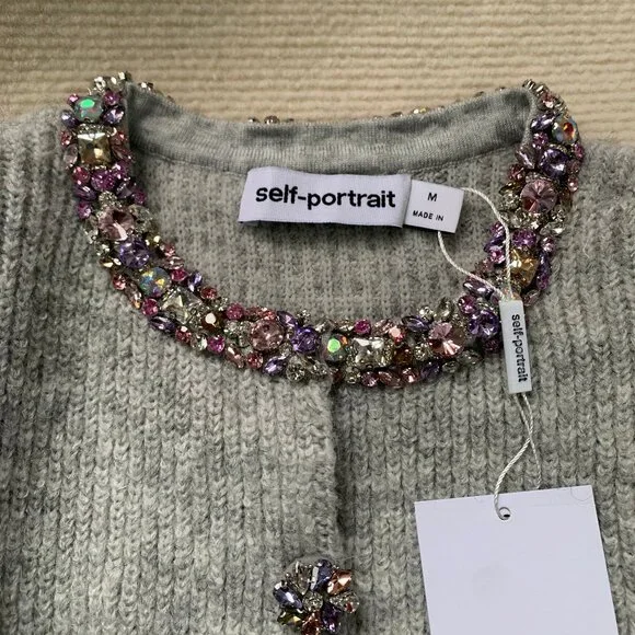 Self-Portrait  Crystal-embellished ribbed-knit cardigan - Picture 5 of 9